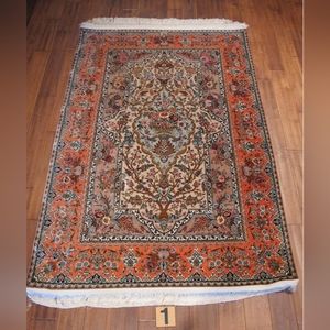 VINTAGE Handmade silk qom persian rug